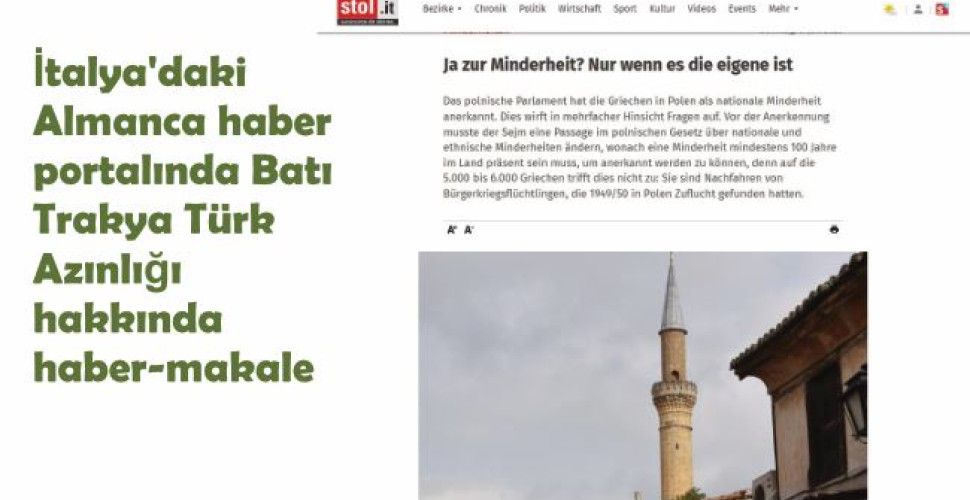 İtalya’daki Almanca haber portalında Batı Trakya Türk Azınlığı hakkında haber-makale